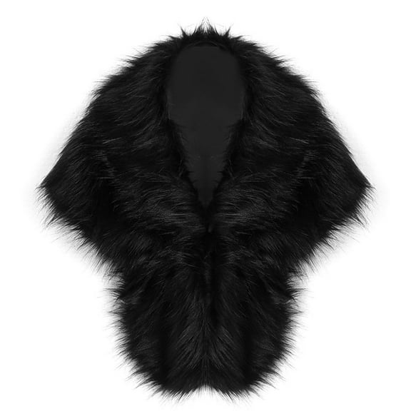 Xfvqtps Womens Fake Faux Fur Shawl Wrap Fluffy Plush Collar Shrug for Cocktail Reception Party Warm Winter Jacket Black
