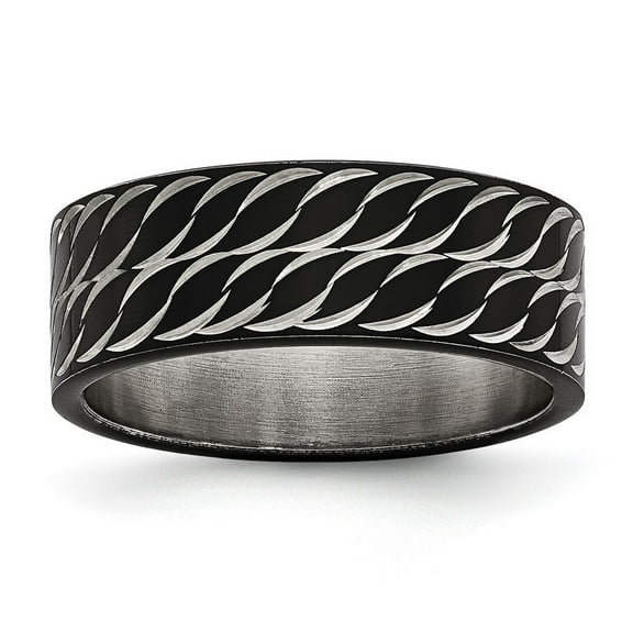 8mm Stainless Steel Polished Black Ip Sparkle Cut Ring Size 10.5 - Ring for Women