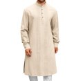 thumbnail image 2 of Kaftan for Men Caftan Mens Kaftan Kurta Set for Men Thobe for Men Mens Kaftan Robe Button Down Long Sleeve Cotton Linen Thobe Casual Muslim Gown Henley Shirt, Khaki-L, 2 of 9