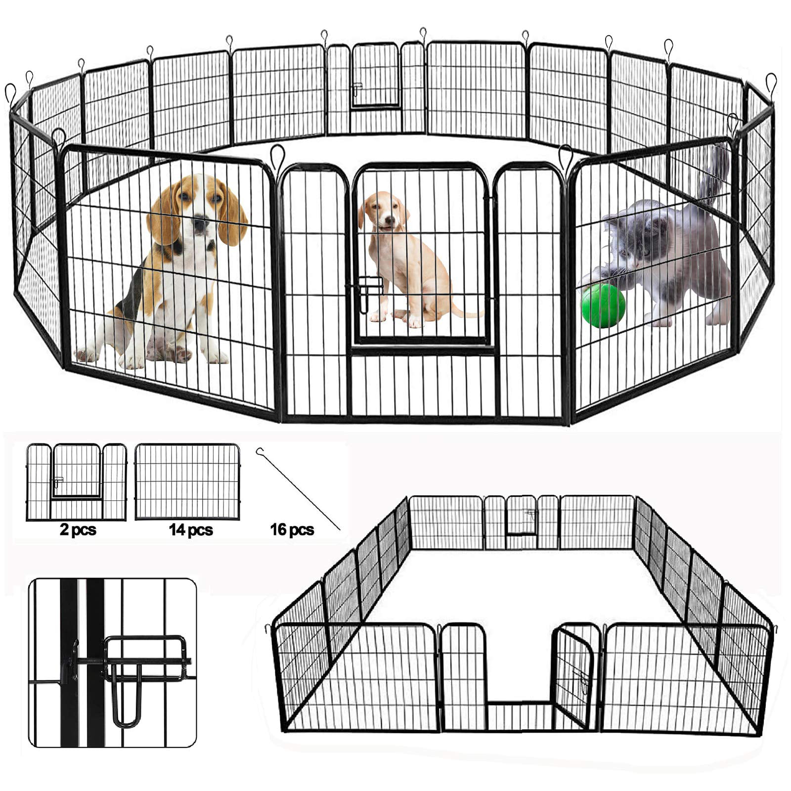 SUNCOO Dog Pen Heavy Duty Folding Large Metal Dog Fence Indoor Outdoor 8/16 Panels 24/32/40 in Anti-Rust Pet Crate Cage Barrier Kennels Cat Puppy Pet Exercise Playpen 