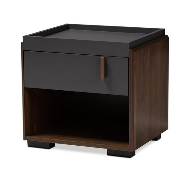 Bowery Hill Two-tone 1-Drawer Wood Nightstand in Gray and Walnut