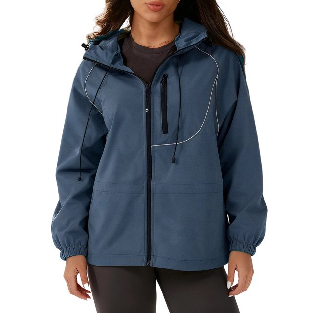 RXMEKW Womens Spring Jacket, Reflective Striped Skiwear Jacket with Windproof and Water-Repellent Properties