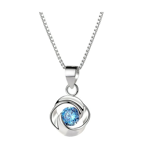 Guodhu Round Birthstone Necklace for Women Amethyst Blue crystal Pendant Necklace Delicate Dainty Fine Jewelry Gift for Women Mom Girlfriend
