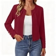 thumbnail image 4 of cocolona Cropped Blazers for Women Business Casual Long Sleeve Crew Neck Pleated Jacket Lightweight Work Office Cardigan, 4 of 6