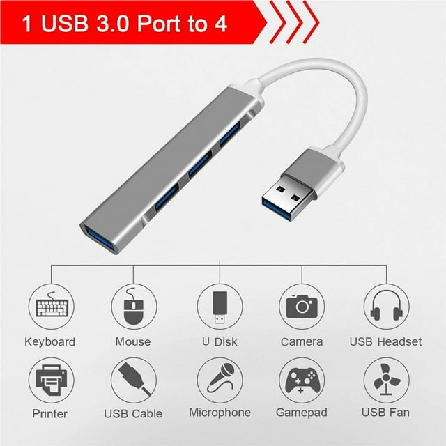 VONKY USB 3.0 Hub 4-Port USB 3.0 Hub Splitter for Laptop Notebook PC Phone Camera Silver