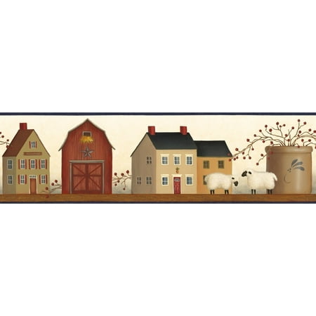 AA108141B American Folk Art Shaker Village on Shelf Wallpaper Border, First Quality New Pre Pasted Border By Chesapeake From (Best Way To Remove Wallpaper Paste From Drywall)