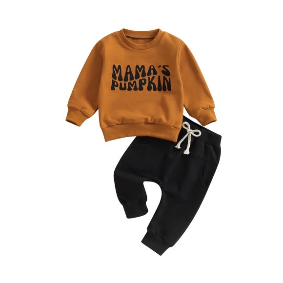 Infant Boys 2PCS Pants Sets Long Sleeve Letter Print Tops and Drawstring Pants Sets