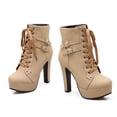 thumbnail image 4 of Zapatos de mujer Cálidos con cordones Tacón súper alto Tacón grueso Punta redonda Hebilla de cinturón Botas de tubo medio Wmkox8yii  hfjk1061, 4 of 4