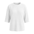 thumbnail image 7 of Naotn 3/4 Sleeve Shirts for Women Summer Casual Solid Color Crew Neck Tops Fall Fashion Loose Holiday Blouses, 7 of 7