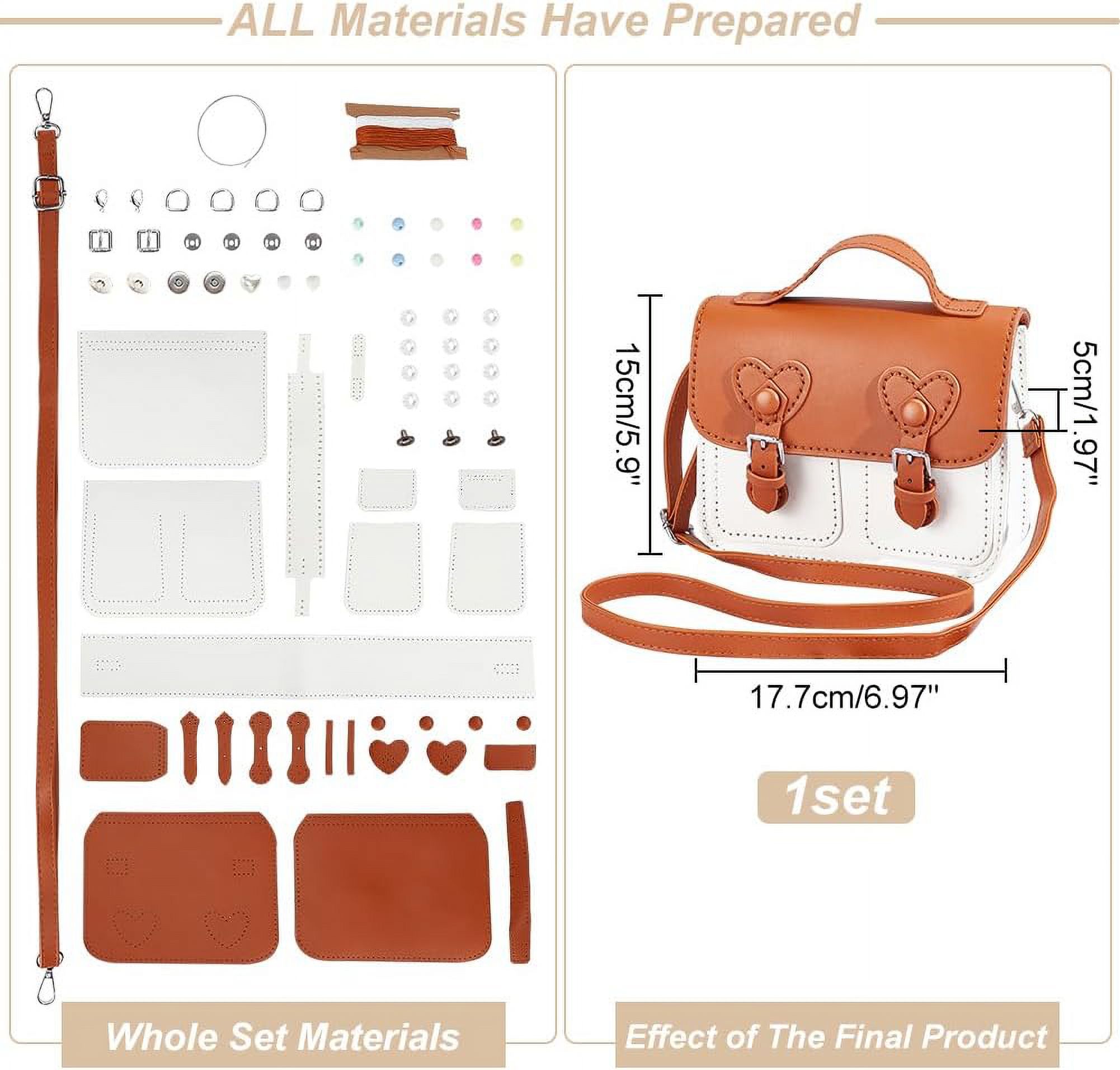 DIY Crossbody Bag Making Kit PU Leather Shoulder Bag Sewing Kit Handmade Messenger Bag Sewing Materials Personalized Bag Stitching Kit Handicraft Purse Making Accessories 6.97x1.97x5.91 Inch