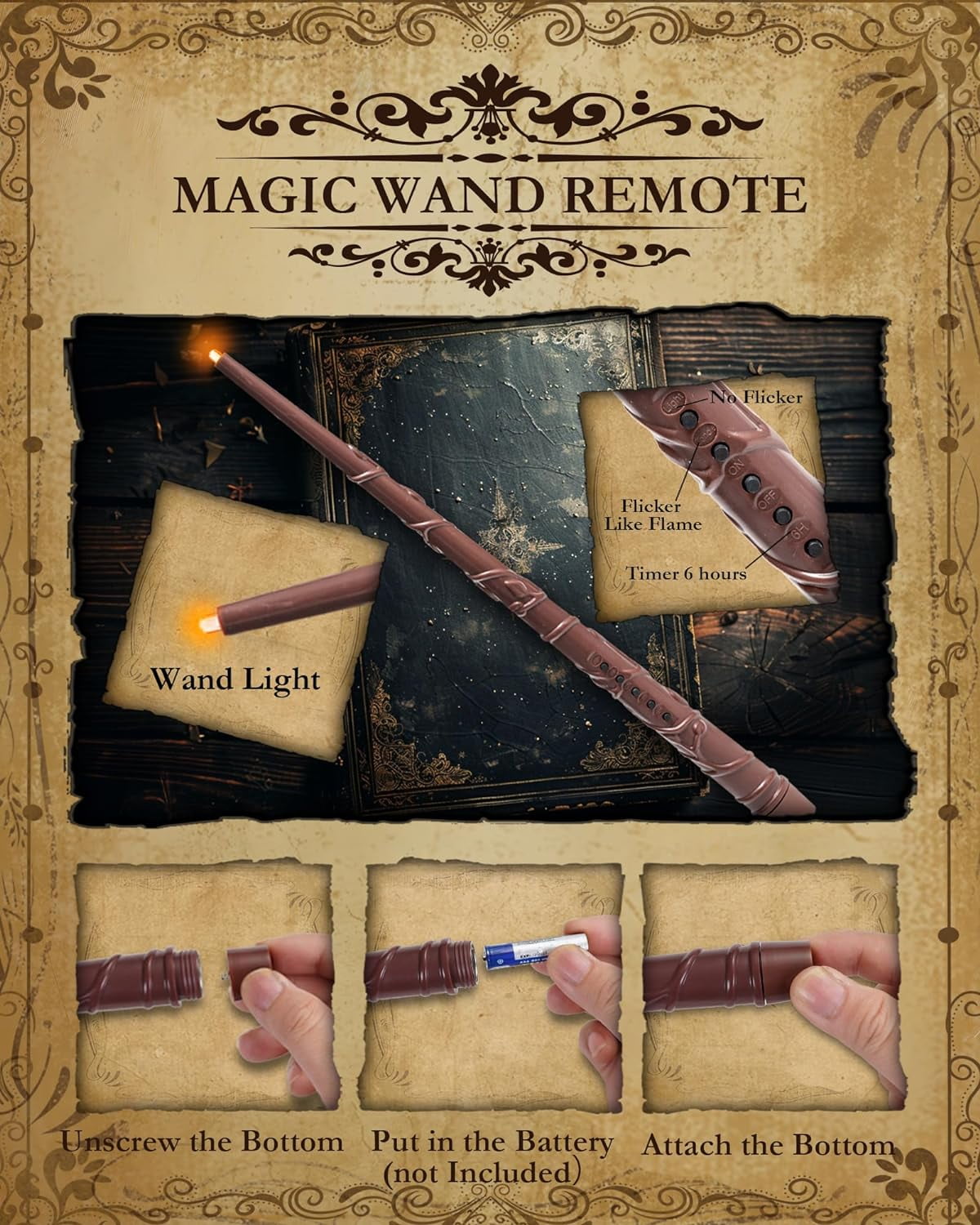 20 PCs Floating Candles with Wand, Halloween Decoration Magic Hanging Candles, Flickering Warm Light Flameless Floating LED Candle with Wand Remote, Battery Operated Taper Candle Set for Theme Party
