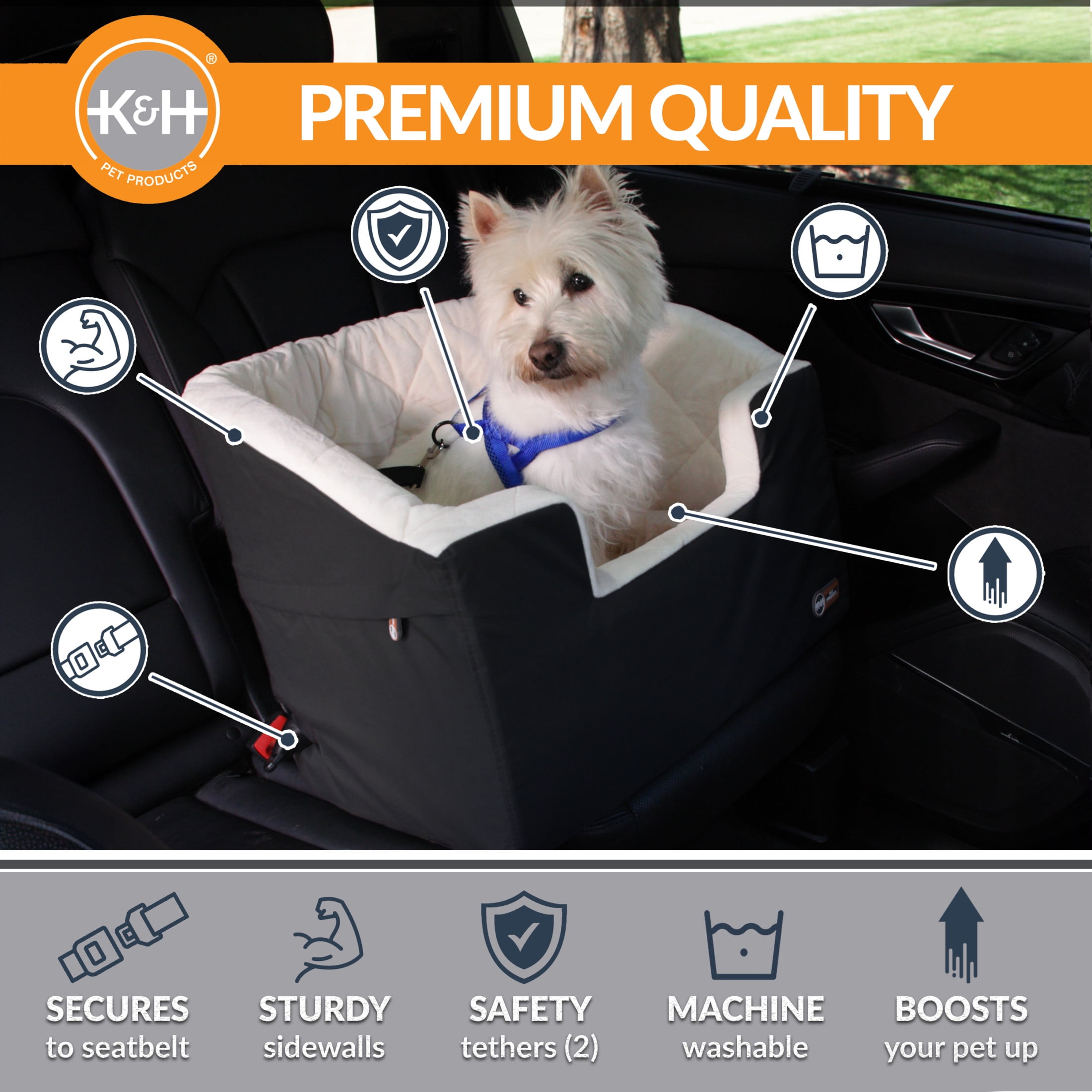 K&H Pet Products Bucket Booster Dog Car Seat Knockdown Black/Cream Small