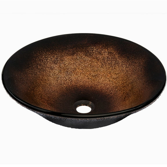 Novatto NOHP-G008 Sanguinello Copper and Black Hand Painted Glass Vessel Bathroom Sink, 17.5 Inch Diameter
