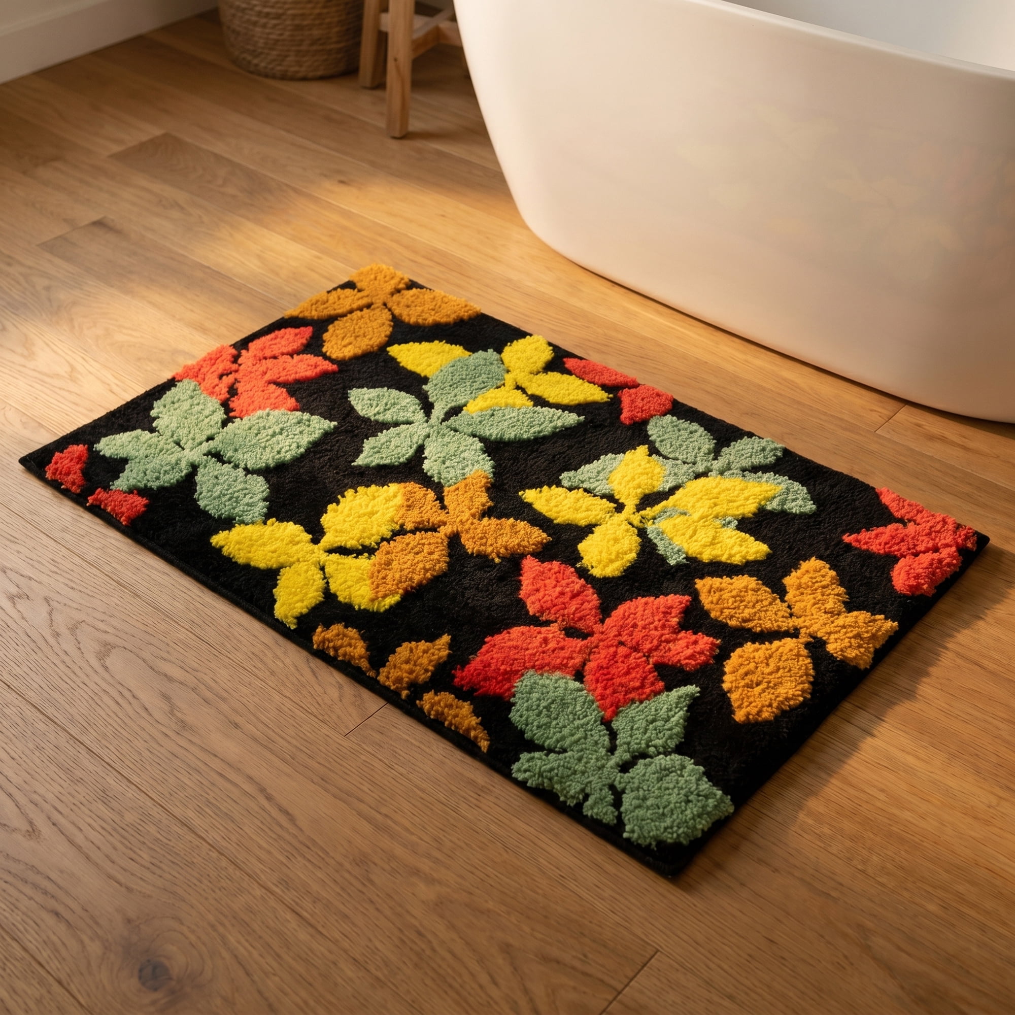 Unique Bargains Printed Ultra Soft Absorbent Shaggy Bath Mat Black 32" x 20"