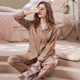 thumbnail image 3 of Conjuntos de pijamas de 2 piezas para mujer, 100% de algodón con estampado ropa de dormir, camisa de manga larga, pantalones, traje para estar en casa, 3 of 3