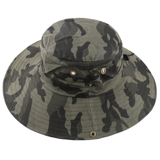Kmbangi Adults Camouflage Print Sun-Resistant Fisherman Cap with Wind Rope
