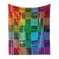 thumbnail image 1 of Vintage Rainbow Soft Flannel Fleece Throw Blanket, Plaid Art Pattern with Abstract Colorful Squares and Paint Smears Design, Cozy Plush for Indoor and Outdoor Use, 60" x 80", Multicolor, by Ambesonne, 1 of 6