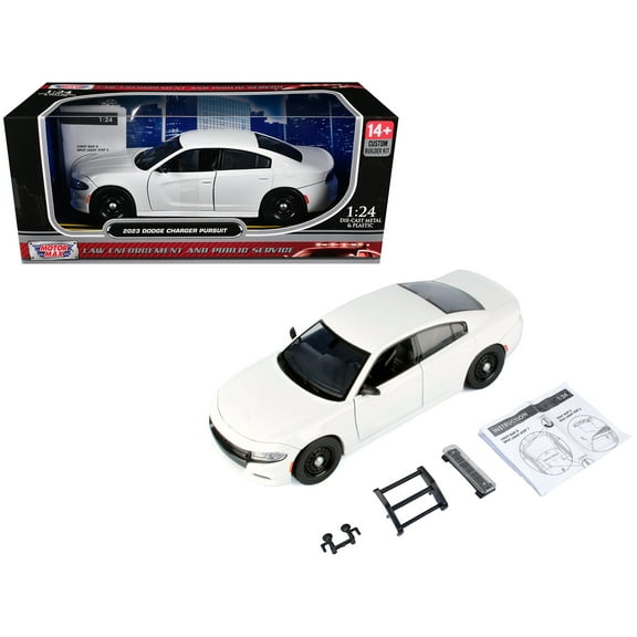 2023 Dodge Charger Pursuit Police Car White "Law Enforcement and Public Service" Series 1/24 Die cast Model Car by Motormax