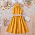 thumbnail image 3 of Kiijoy Girls Sleeveless Halter Party Dress Summer Solid Belted Elegant Dress, Sizes 7-8, 3 of 5