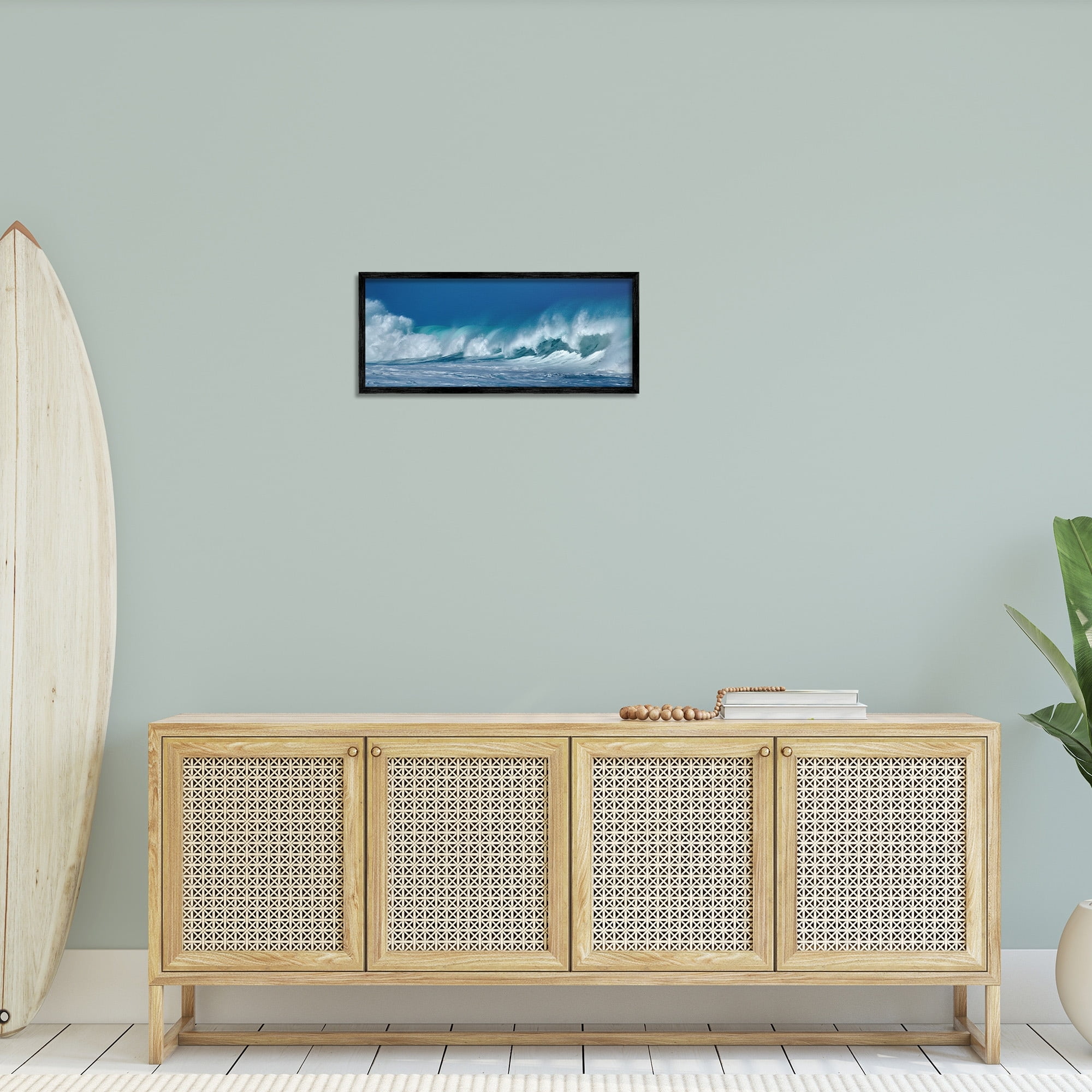 Stupell Industries Panoramic Tsunami Rough Ocean Waves Water Splashing Photography White Framed Art Print Wall Art, 30x13, by Dennis Frates