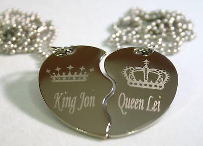 STAINLESS STEEL PERSONALIZED SPLIT HEART KING AND QUEEN NECKLACE SET 