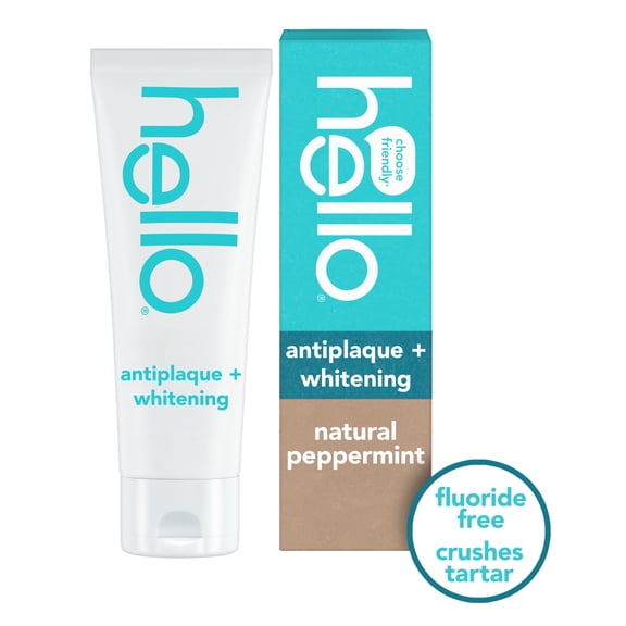 hello Antiplaque and Whitening Fluoride Free Toothpaste, Natural Peppermint, 5 Oz