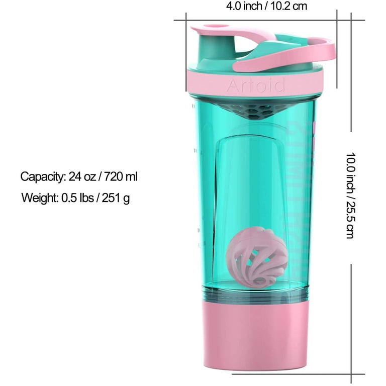Artoid Mode Protein Shaker Bottle with Blender Balls Mixing Grids Flip-Top,  24 oz, Pink 