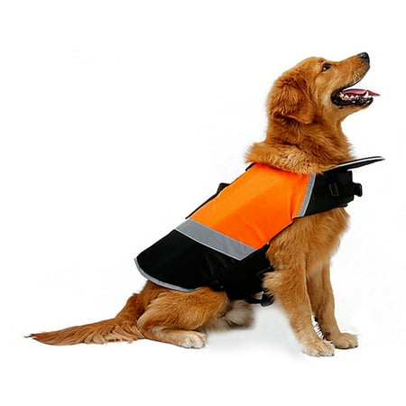 Pet Swimsuit with D Ring for Leash, Widen Handle, Dogs Reflective Life Jacket, Orange /