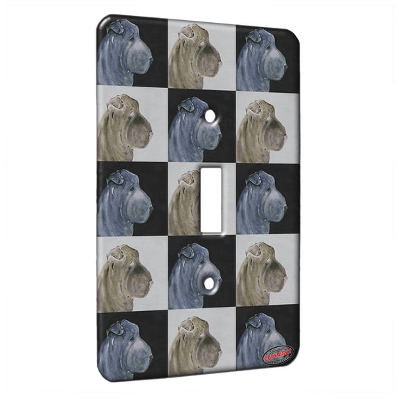 KuzmarK™ Single Gang Toggle Switch Wall Plate - Blue Chinese Shar Pei on Black Dog Pattern Art by Denise Every