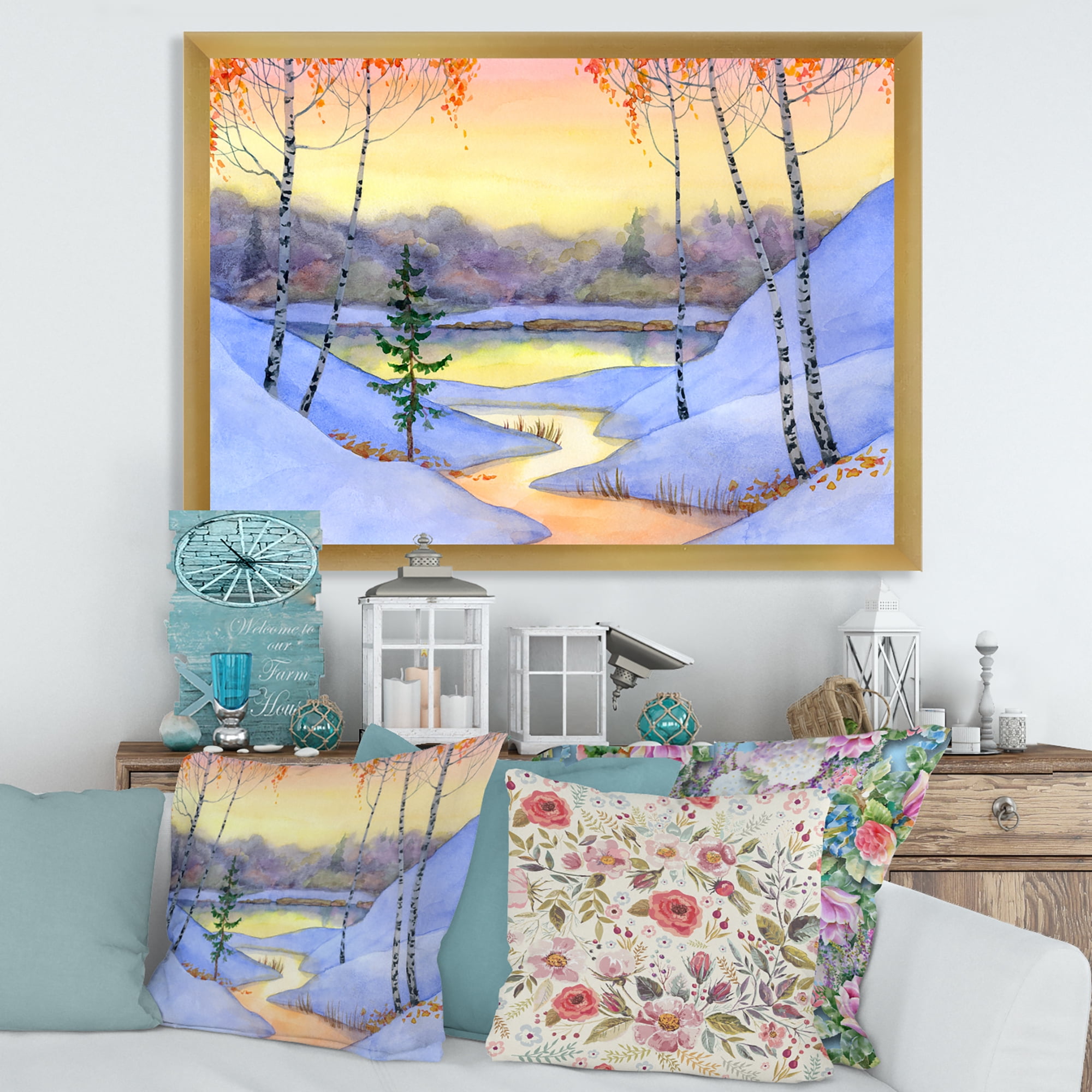 Designart 'Stream Through The Winter Forest II' Lake House Framed Art Print