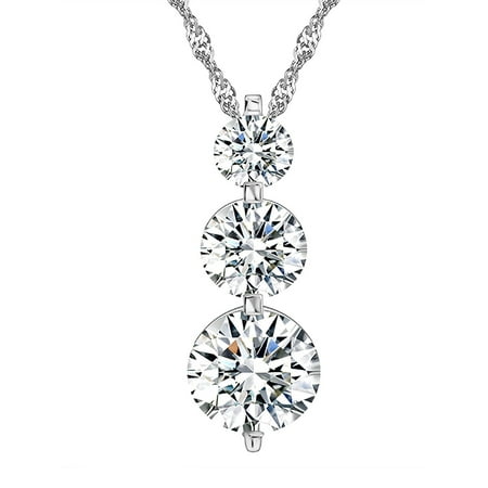 Ginger Lyne Collection Three Stone Round Shape Cascading CZ Pendant Chain Necklace