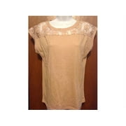 Grace Elements Womens Size Small Embellished Lace Beaded Top, Almond Willow