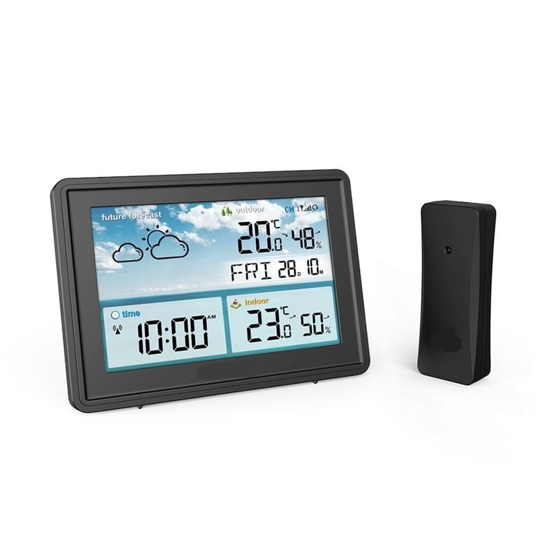 Wireless Color Weather Station with Custom Alerts, Atomic Self-Setting Clock - WHITE