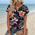 thumbnail image 5 of AKOEE Womens Summer Tops Tie-dye/Floral Printed Graphic Tee Shirt V Neck Short Sleeve Casual Base Tshirts (XL, Black), 5 of 6