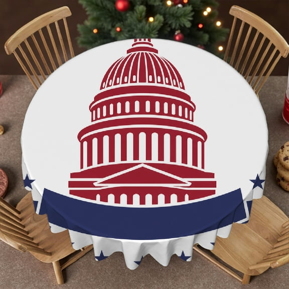 RKSupls Polyester Table Cover - Capitol Dome Red With Banner Print, Kitchen Accessories Polyester Tablecloths Soft ,Decor for Wedding, Party, Holiday, Home Dining