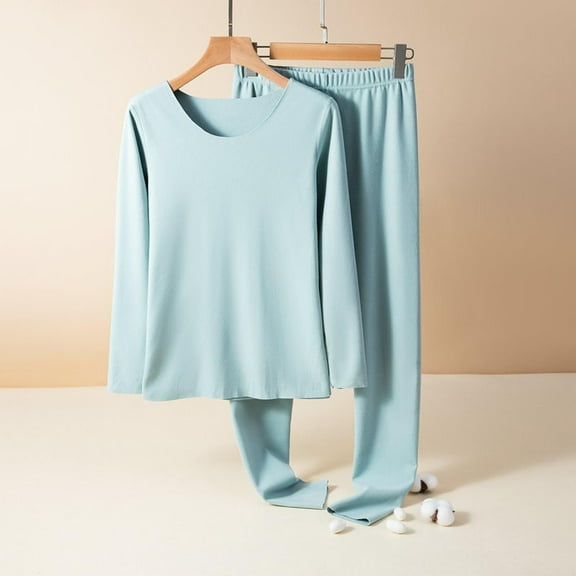 BLTIBY Thermal Underwear Set for Women Long Johns Soft Warm Winter Fitted U Neck Top & Bottom Base Layer Sleepwear Sets for Cold Weather Green L
