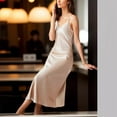thumbnail image 6 of WIZUTIZ Sundresses for Women Casual Slim Fit Strappy Flowy Solid Shift Dress Sleeveless V-Neck Pleated Dress for Ladies Mini Dress Super Soft Wedding Dress Beige, 6 of 6