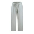 thumbnail image 4 of Otvok Women Solid Drawstring Elastic Waist Wide Leg Pants Cropped Trousers, 4 of 6