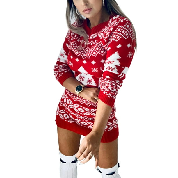 Sexy Dance Christmas Tight Dress For Women Xmas Party Dress Crew Neck Tunic Dresses Mid Length Long Sweater Christmas Costumne Juniors Cocktail Dresses Walmart Com Walmart Com