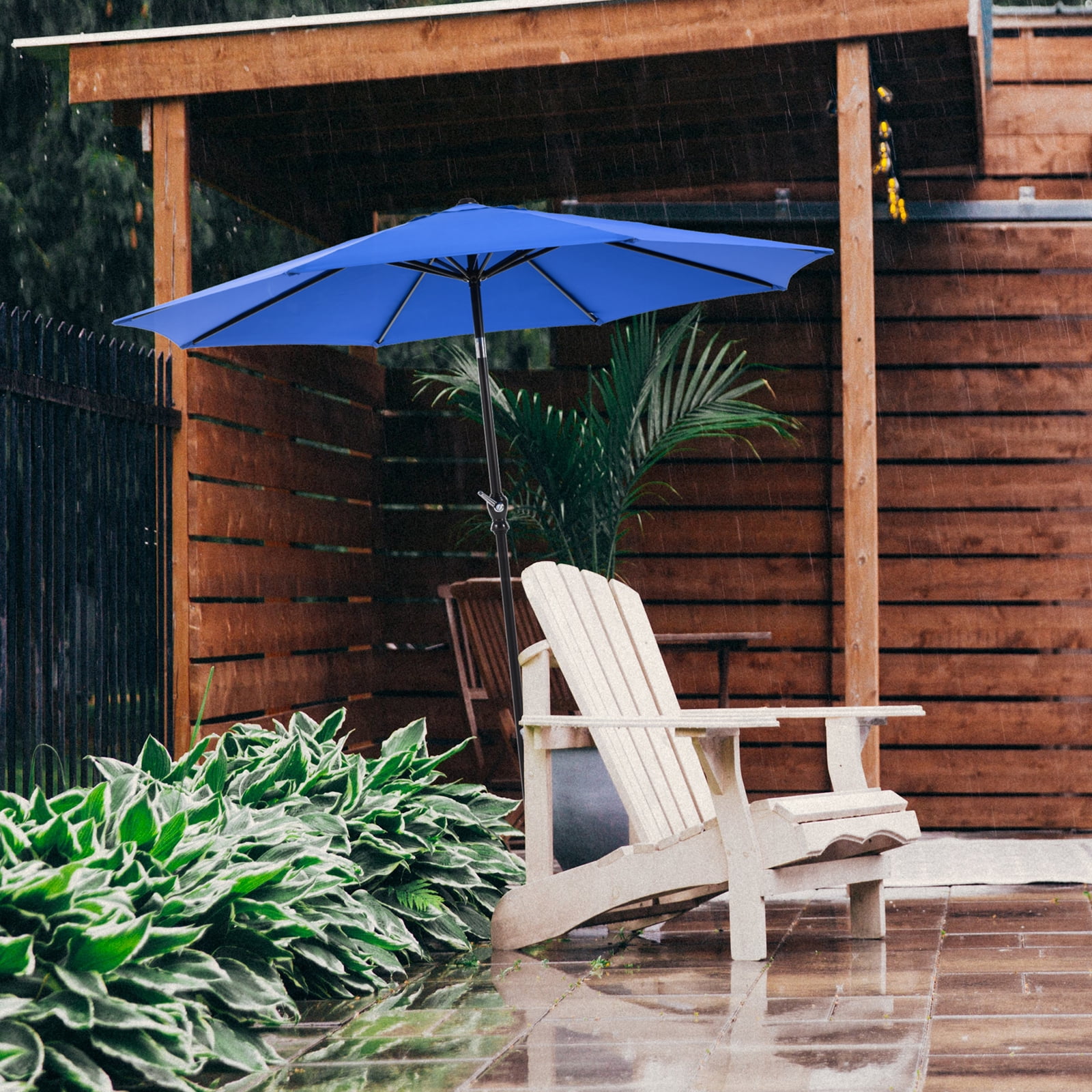 JONPONY 9FT Outdoor Patio Umbrella with Push Button Tilt and Crank, UV Protection & Waterproof, Market Table Umbrella with 8 Sturdy Ribs for Garden, Deck, Backyard, Pool, Blue