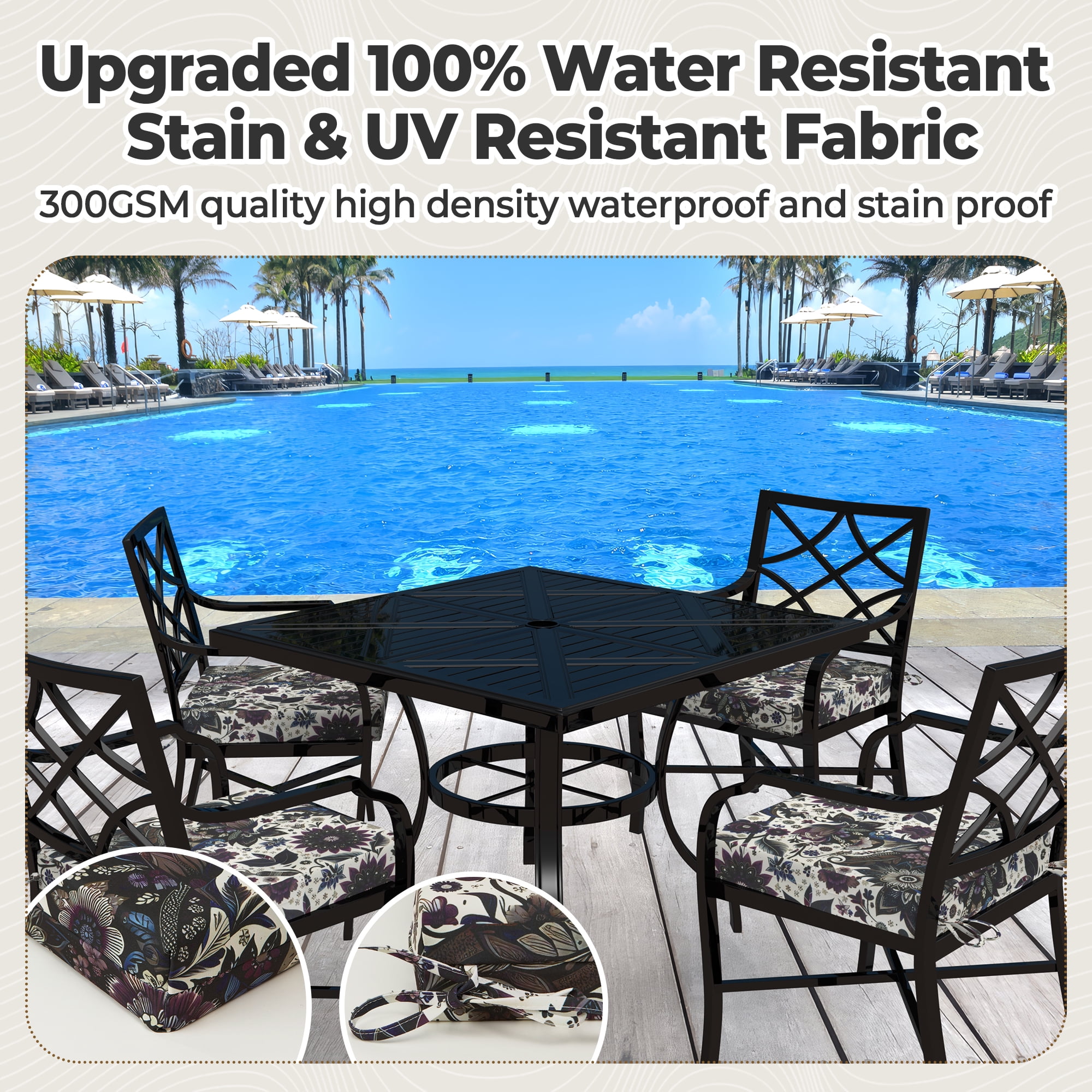 PYPUMSA Outdoor Chair Seat Pads Cushions Set of 4 for Patio Furniture, Water-Resistant Patio Chair Cushions with Ties, High Density Foam Outdoor Seat Cushion, 18.5" X 16" X 3",Black Flower
