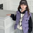 thumbnail image 4 of Chaleco acolchado cálido con capucha para niñas y niños, ropa de abrigo con forro de franela suave y aislante (blanco y morado), 4 of 5