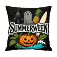 thumbnail image 3 of Halloween Home Decor, Summerween Decor, Halloween Throw Pillow, Pillow Cover, 18X18 Inch Woven Linen Pillow Protector with Witch, Jack O Lantern, Surfboard and Pineapple Print for, 3 of 7