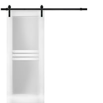 Modern Barn Door 28 x 84 inches Opaque Glass 4 Lites / Mela 7222 White Silk / 6.6FT Rail Track Heavy Hardware Set / Solid Panel Interior Doors