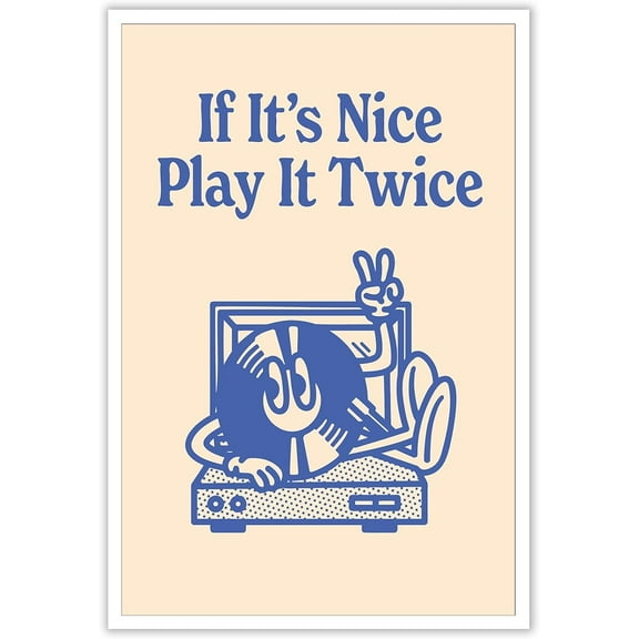 Aaheei Retro Vintage Record Player Posters Funny 90s Music Album Covers Canvas Wall Art Trendy If It'S Good Play It Twice Prints Painting Cute Cartoon Wall Decor For Bedroom