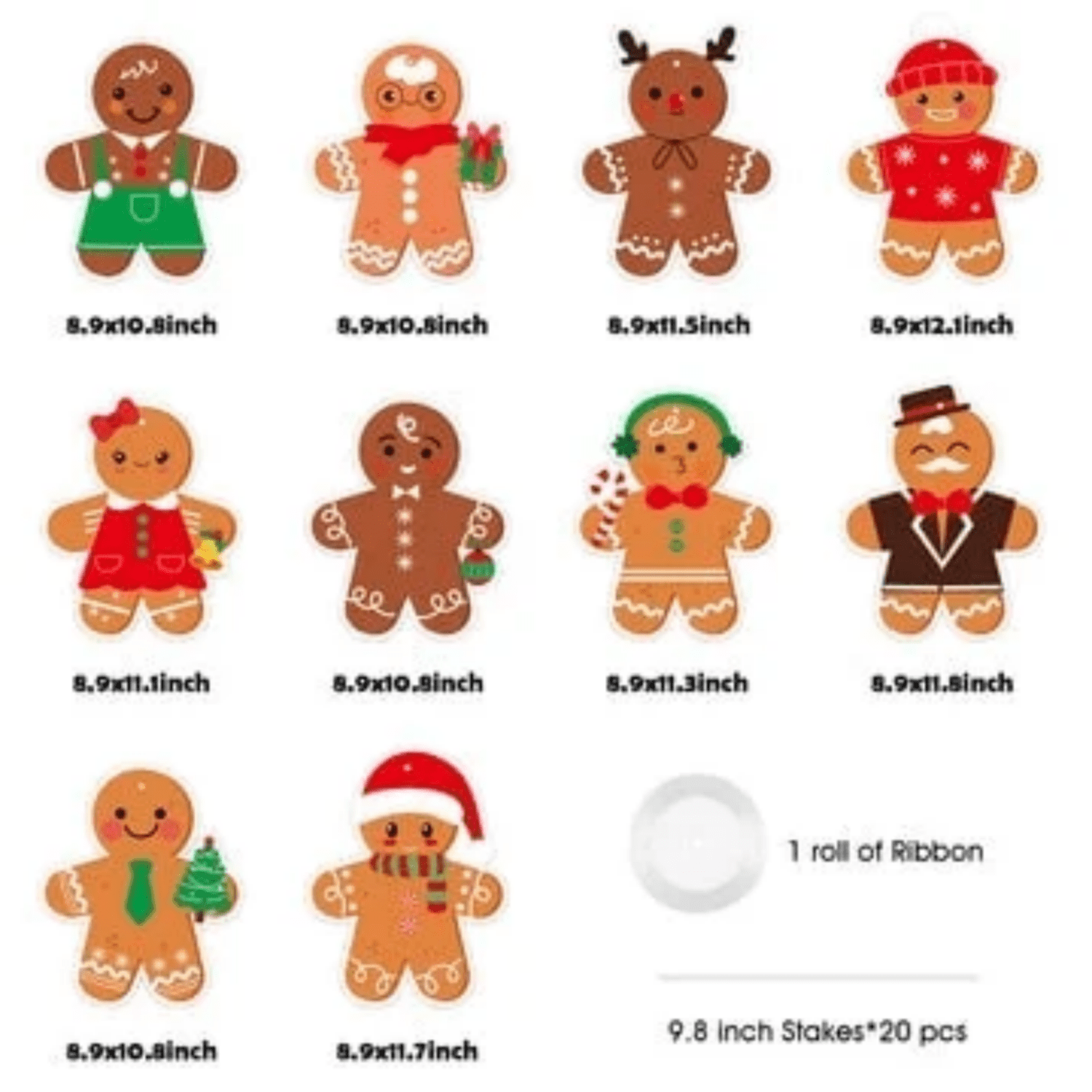 MALLMALL6 Christmas Gingerbread Man Yard Signs for Christmas Party Outdoor Holiday Decor,10Piece