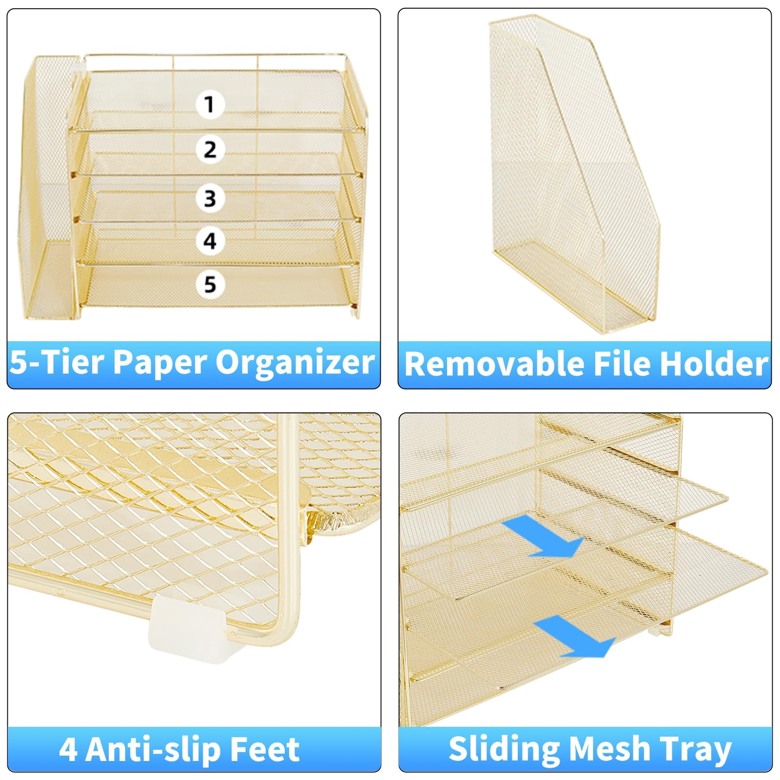 Desk Organizer  5-tier Paper Letter Tray With Magazine Holder Office Accessories & Workspace Organizers Desktop File For Supplies Storage