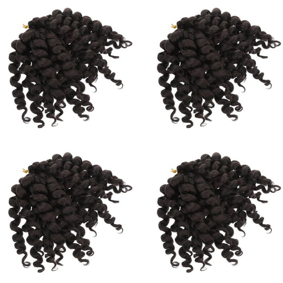 Soimiss 4Pcs Crochet Hair Curly Black High Temperature Wire Easy to Install for Women