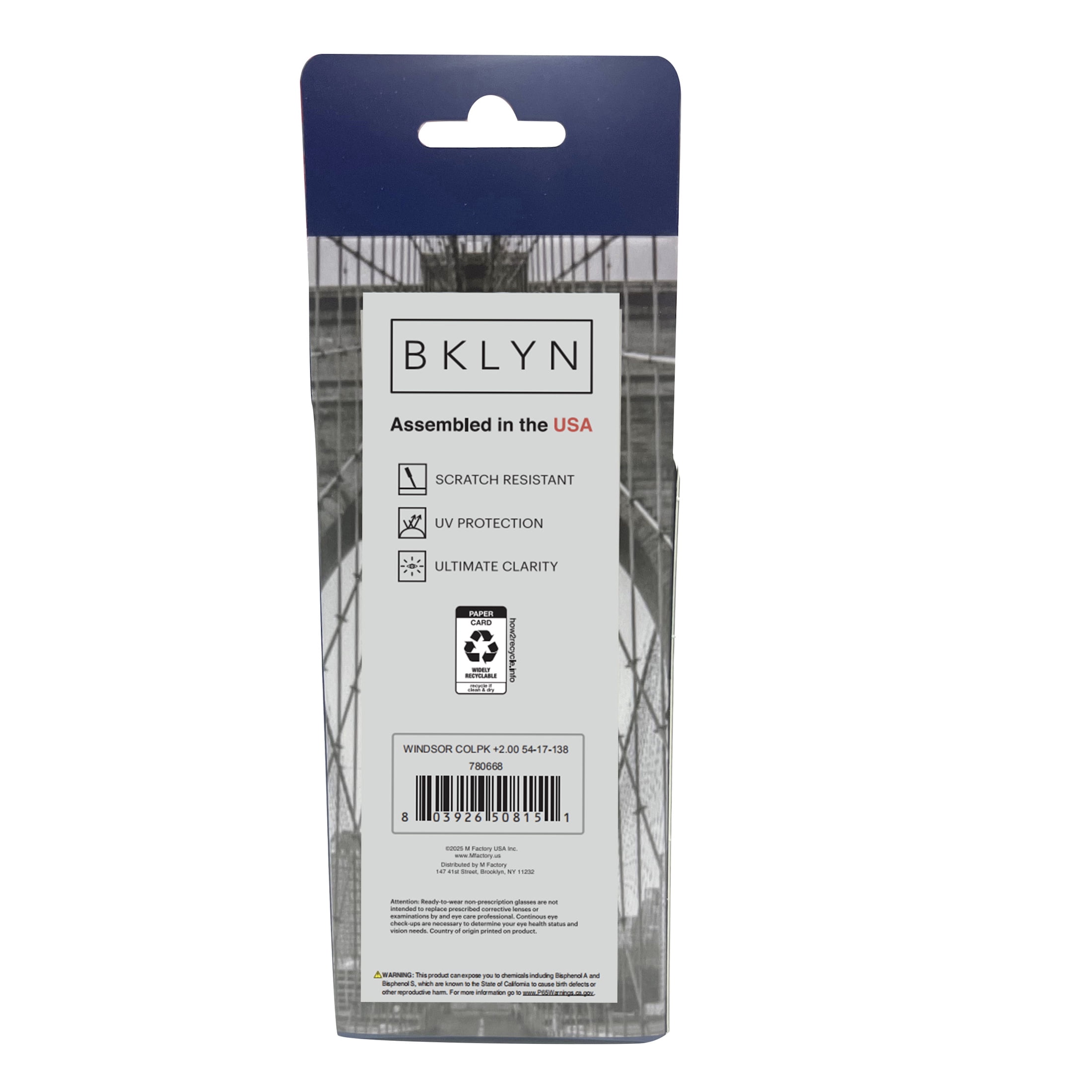 (2 pack) Bklyn, Windsor +2.00, Adult, Unisex, Plastic Reading Glasses & Pouches Value Pack , 2 Ea