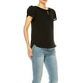 thumbnail image 2 of Women's Solid Overlapping Short Sleeve Top with Front Keyhole and Ruffle Accent, 2 of 5